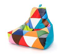 Ecopuf - Pouf Fauteuil PATCHWORK Simili-cuir KEIKO Taille M - Base turquoise intérieur/extérieur - Pouf sac anti-déchirure anti-taches - Fauteuil Patchwork Rembourrage polystyrène et poignée