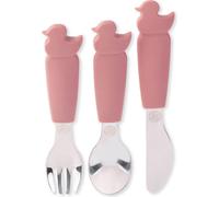 Ecorascals - Set de couteaux, fourchettes et cuillères en acier inoxydable et silicone, rose