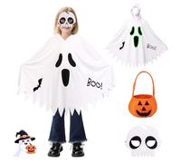 Ecoret-Pro Costume de fantôme d'Halloween pour enfant avec masque et sac à bonbons, costume de fantôme avec effet peau nocturne pour garçons et filles, cosplay, carnaval, blanc, taille M