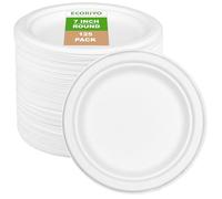 ECORIYO Lot de 125 assiettes rondes jetables en bagasse de canne à sucre de 17,8 cm - Assiettes biodégradables respectueuses de l'environnement - Passe au congélateur et au micro-ondes - Assiettes de