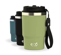ECOROOTS Thunder - Thermo Café Outdoor 470 ml avec Couvercle 3 en 1, Paille et Sangle | Gobelet Isotherme en Acier Inox | Boissons Froides et Chaudes | Idéal pour Plage, Sport et Cadeau (VERT ARMY)