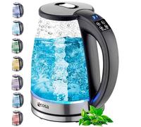 Ecosa® Bouilloire avec réglage de la température en verre et acier inoxydable - 1,8 l - 2200 W - Sans BPA - Avec choix de la température de 40 °C à 100 °C - Fonction maintien au chaud - Éclairage LED