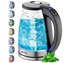 Ecosa® Bouilloire avec réglage de la température en verre et acier inoxydable - 1,8 l - 2200 W - Sans BPA - Avec choix de la température de 40 °C à 100 °C - Fonction maintien au chaud - Éclairage LED