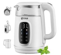Ecosa Bouilloire avec réglage de la température, verre et acier inoxydable, bouilloire à thé, 1,7 l, 2200 W, sans BPA, avec choix de la température de 40 °C à 100 °C, fonction maintien au chaud