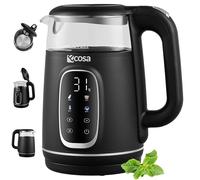 Ecosa Bouilloire avec réglage de la température, verre et acier inoxydable, bouilloire à thé, 1,7 l, 2200 W, sans BPA, avec choix de la température de 40 °C à 100 °C, fonction maintien au chaud