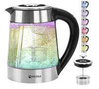 Ecosa® Bouilloire en verre avec passoire à thé et réglage de la température en acier inoxydable - Bouilloire en verre et acier inoxydable - Sans BPA - Maintien au chaud - Température réglable de 40 à