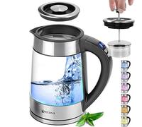 Ecosa Bouilloire et théière 2 en 1 en verre et acier inoxydable avec réglage de la température et passoire à thé séparée - 1,7 l - 2200 W - Sans BPA - Avec choix de la température de 40 °C à 100 °C