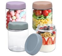 ECOSEAO Lot de 4 Overnight Oats Jar, 480ml Bocaux en Verre Hermétique avec Bouchon à Vis, Pot Yaourt Réutilisables, Pots à Avoine de Nuit pour Café, Puddings, Snacks, Salades
