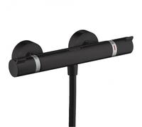 hansgrohe Ecostat Comfort - Mitigeur de douche thermostatique, Robinet de douche apparent avec arrêt de sécurité (SafetyStop) à 40°C, Thermostat rond, 1 sortie, Noir Mat, 13116670
