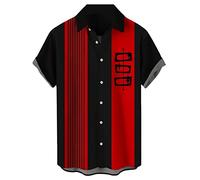Ecosunny Chemise hawaïenne à manches courtes pour homme - Col boutonné - Style décontracté, Bowling géométrique du milieu du siècle, Taille XL