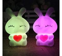 Ecosway 2 Pièces 7 Couleur Décoloration Décoration Nuit Lumières Mariage Venue Maison Fête Déco , LED Couleur Changer Lampe pour Enfants Bébé Nurserie Chambre, avec Bouton Piles ~ Cœur Lapin