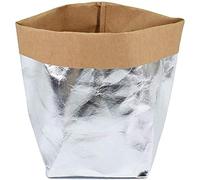 ECOSWAY Lavable Réutilisable Papier Kraft Sac Plante Fleurs Pots Multifonction Maison Sac Rangement - Argent, 15X15X28CM