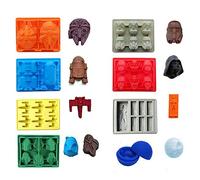 ECOSWAY Lot de 8 bacs à glaçons Star Wars en silicone : Stormtrooper, Dark Vader, X-Wing Fighter, Faucon Millenium, R2-D2, Han Solo, Boba Fett, et Étoile de la Mort