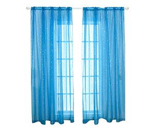 ECOSWAY Romantique Tulle Rideau Fenêtre Écran avec Sequin Étoile Décor pour Séjour - Bleu, 1m*2.7m