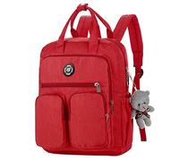 ECOSWAY Sac à dos multi-poches pour femme - Grande capacité - Imperméable - Style étudiant - Sac à dos multifonction pour l'extérieur, voyage, école, Rouge (Rouge) - B071610A4