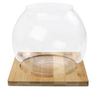 Écosystème en Verre Socle Bois, Bouteille Ronde Transparente Décorative | Design Compact, Surface Lisse et Ouverture Arrondie, pour Plantes D’air, Intérieur ou Extérieur