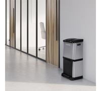 KLARSTEIN Ökosystem² - Poubelle de tri sélectif à pédale, Contenance de 30L répartie sur 3 récipients, 1x15L et 2x7,5L, Coque en Acier Inoxydable, Facile à Nettoyer, Argent