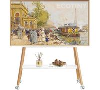 ECOTINY Support tv avec roulettes pour étagère mobile de 49 à 75 pouces jusqu'à 40 kg, design Easel en métal et bois, idéal pour magasin, bureau, école ou maison