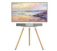 ECOTINY Support TV chevalet trépied pour téléviseurs de 43 à 65", réglable en hauteur, pivotant, support TV d'angle au sol avec plateau en bois, compatible VESA 400x400 LCD/LED/OLED, minimaliste