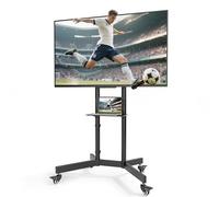 ECOTINY Support TV sur roulettes 32-86 Pouces, Hauteur Réglable | Capacité 90kg, Inclinable, Étagère PC, VESA Max 600x400mm, Roulettes Verrouillables