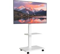 ECOTINY Support TV sur roulettes en acier pour téléviseur de 37 à 75" jusqu'à 50 kg - Pivotant - Réglable en hauteur avec étagère - Avec gestion des câbles cachés - VESA 600 x 400 mm