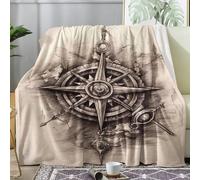 ECOTOS Boussole Plaid Polaire - Couverture Nautique, Couverture Lit 1 Personne, Couvertures et Plaids Flannel Douce, Plaid Canape 150x200
