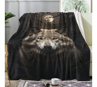 ECOTOS Couverture Polaire 150 x 200 - Plaid Loup, Couverture Lit 1 Personne, Jeté de Canapé Lune, Couvertures et Plaids Flannel Doux