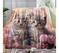 ECOTOS Couverture Polaire 220x240 - Plaid Chat Fleurs, Couverture Lit 2 Personnes, Jeté de Canapé Chaton Fleurs, Couvertures et Plaids Flannel Doux