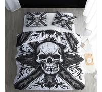 ECOTOS Housse de Couette 200x200 Tête de Mort - Parure de Lit 2 Personne Motif Horreur Gothique - Ensemble de Literie en Microfibre Douce avec Fermeture éclair, 2 Taies d'oreiller 65x65 cm