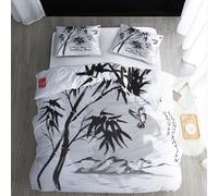 ECOTOS Housse de Couette 220x240 Bambou - Parure de Lit 2 Personne Motif Japonaise - Ensemble de Literie en Microfibre Douce avec Fermeture éclair, 2 Taies d'oreiller 65x65 cm