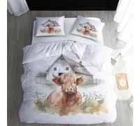 ECOTOS Housse de Couette 220x240 Vache des Highlands - Parure de Lit 2 Personne Motif Animaux de la Ferme - Ensemble de Literie en Microfibre Douce avec Fermeture éclair, 2 Taies d'oreiller 65x65 cm