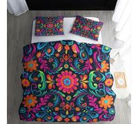ECOTOS Housse de Couette 240x260 Fleurs Mexicaine - Parure de Lit 2 Personne Motif Floral - Ensemble de Literie en Microfibre Douce avec Fermeture éclair, 2 Taies d'oreiller 65x65 cm