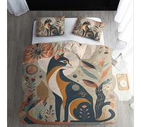 ECOTOS Housse de Couette Chat 140x200 - Parure de Lit 1 Personne Abstrait - Ensemble de Literie en Microfibre Douce avec Fermeture éclair, 1 Taies d'oreiller 65x65 cm