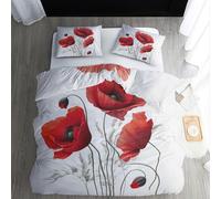 ECOTOS Housse de Couette Coquelicot 220x240 - Parure de Lit 2 Personne Adulte Fleurs Plantes - Ensemble de Literie en Microfibre Douce avec Fermeture éclair, 2 Taies d'oreiller 65x65 cm