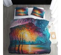 ECOTOS Housse de Couette Coucher de Soleil 140x200 - Parure de Lit 1 Personne Paysage - Ensemble de Literie en Microfibre Douce avec Fermeture éclair, 1 Taies d'oreiller 65x65 cm