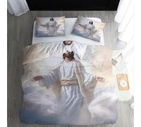 ECOTOS Housse de Couette Jésus 160x200 - Parure de Lit 1 Personne Religieux - Ensemble de Literie en Microfibre Douce avec Fermeture éclair, 1 Taies d'oreiller 65x65 cm