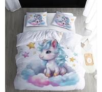 ECOTOS Housse de Couette Licorne étoile 160x200 - Parure de Lit 1 Personne Dessin Animé Enfants - Ensemble de Literie en Microfibre Douce avec Fermeture éclair, 1 Taies d'oreiller 65x65 cm