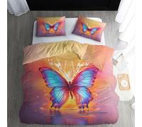 ECOTOS Housse de Couette Papillon 140x200 - Parure de Lit 1 Personne Fille - Ensemble de Literie en Microfibre Douce avec Fermeture éclair, 1 Taies d'oreiller 65x65 cm