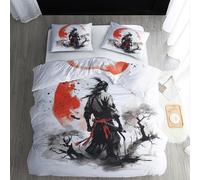 ECOTOS Housse de Couette Samouraï Japonais 160x200 - Parure de Lit 1 Personne - Ensemble de Literie en Microfibre Douce avec Fermeture éclair, 1 Taies d'oreiller 65x65 cm
