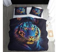 ECOTOS Housse de Couette Tigre 140x200 - Parure de Lit 1 Personne Animaux - Ensemble de Literie en Microfibre Douce avec Fermeture éclair, 1 Taies d'oreiller 65x65 cm
