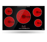 ECOTOUCH Table de cuisson électrique 9600 W 91,4 cm 5 brûleurs, ETL et FCC, ébullition rapide, rapide à la chaleur, indicateur de surface chaude, cuisinière électrique radiante en verre céramique de