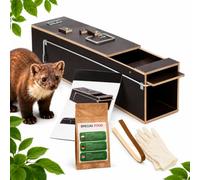 EcoTraps Piège à martres vivantes 75 cm - Piège à martres en bois étanche avec appât - Protection contre les martres avec piège à martres, pince, gants en plastique, appât et mode d'emploi