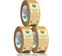 ecotru Lot de 3 rouleaux de ruban adhésif d'emballage en papier kraft marron ultra résistant pour sceller des boîtes et des cartons, expédition et déménagement, respectueux de l'environnement et