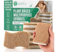 ecoTru Lot de 6 éponges à vaisselle naturelles, respectueuses de l'environnement, éponges de nettoyage de vaisselle compostables en cellulose et noix de coco, biodégradables, anti-rayures pour un