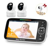 Écoute Bébé Sécurisé Sans WiFi-Babyphone vidéo avec caméra, écran HD 4,3"", babyphone avec support -Mode VOX - Berceuse-Portée 360m