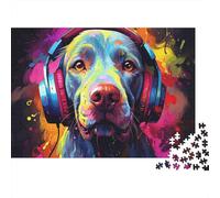 Écoute de Chien coloré Puzzle 1000 Pièces pour Amateurs, Carton Épais,Chien avec Casque Art Décoration Murale Maison, Exposition Murale, Cadeau Anniversaire Parfait, Jeu Cérébral 70x50cm/1000pcs