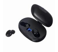 écouteur Bluetooth 5.0 à double affichage numérique avec véritable bouton de casque sans fil avec boitier de charge portable, noir