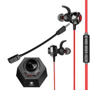 écouteur de controle filaire 3,5 mm Jeu DSP Processeur de son HiFi Vibration Casque de jeu avec double micro, rouge