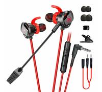 écouteur de jeu filaire 3,5 mm avec microphone dans l'oreille basse casque écouteurs réduction du bruit casque avec microphone, rouge