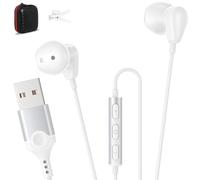 Ecouteur Filaire USB avec Microphone pour PC 2,3m pour PS4 PS5 Office,Blanc | écouteur Gaming avec Microphone et Contrôle Volume, Conception légère Casque USB pour Ordinateur portable Dell HP Acer